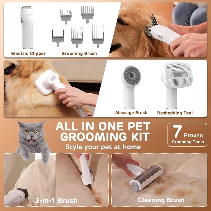 HEAPETS Dog Grooming Vacuum Kit - 3L Vacuum with 7 Tools, Low Noise Electric Clipper and Brush for Pet Shedding at Home, Blue - Image 4